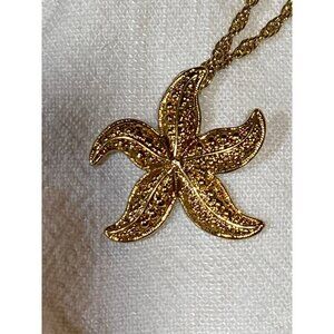 Gold-Tone Starfish Pendant Necklace With Textured & Polished Finish On 28” Rope